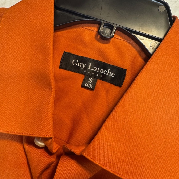 Guy Laroche Dress Shirt Mens 16 Orange 100% Cotton Long Sleeve Office Preppy - Picture 2 of 8